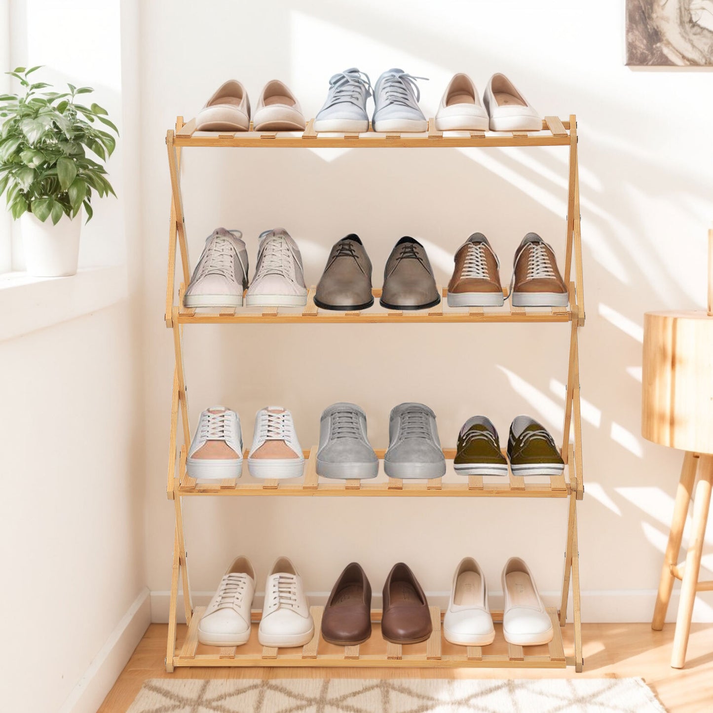 Schuhregal Bambus Regal 3/4 Etagen Schuhablage Schuhständer Badregal Ablage Bank